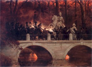 Battle on a bridge in Warsaw's Łazienki Park
